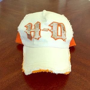 Harley Davidson, sequined distressed trucker hat